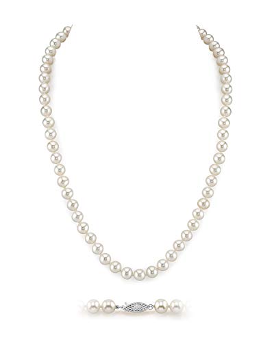 【中古】【未使用・未開封品】The Pearl Source レディーズ ラウンド淡水養殖真珠のネックレス 24 6.5-7.0mm