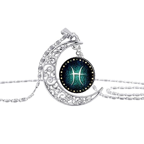 【中古】【未当てはめる・未開封品】Joyplancraft Galaxy星辰頸飾りSilvery Crescent with Twelve Constellationガラスドームネックレス