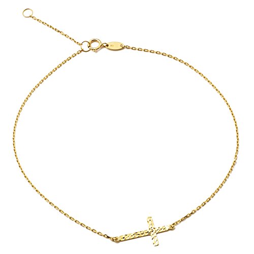 【中古】【未当て嵌める・未開封品】lovebling 10?K黄みゴールド0.5?MMロロチェーン店とダイヤモンドカットクロスチャームアンクレット自然調整能力のあるな9?\