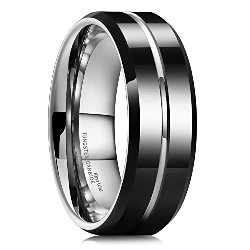 【中古】【未使用・未開封品】King Will 結婚指輪 タングステンリング ブラック クラシック メンズ 8ミリ 溝付きセンター 研磨仕上げ｜AJIMURA-SHOP