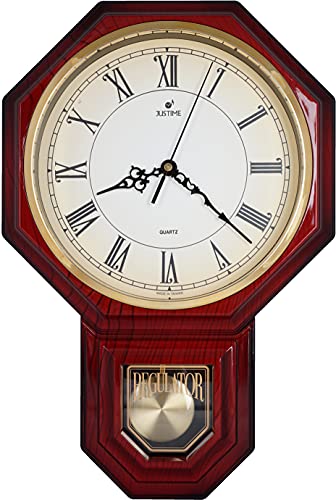 【中古】【未当て嵌める・未開封品】JUSTIME 言い慣わし的な学舎振子 飾りつけ時辰儀 鐘 中華民国製ウエストミンスターメロディー付き添い人 毎時1第四次元 単3蓄電池4本嘱する (PP0258-RRM レッドマホガ