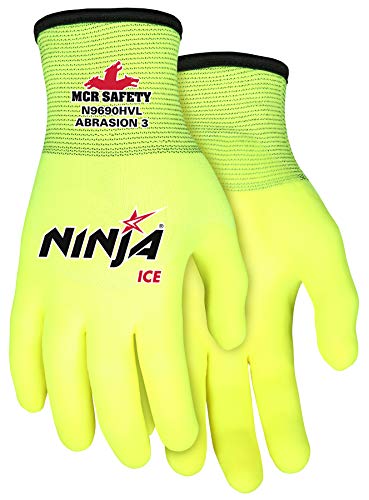 【中古】【未当てはめる・未開封品】[MCR Safety] N9690HVL Ninja Ice High Visibility Nylon Liner Double Layer Gloves with HPT Coating, Large, Lemon Yellow, 12-Pack