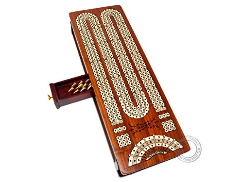 【中古】【未使用・未開封品】House of Cribbage - 連続クリベッジボード / ボックス ブラッドウッド/メープルインレイ入り - 3トラック - スコアマーキングフィールド付きス｜AJIMURA-SHOP
