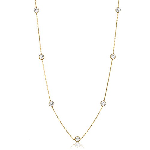 【中古】【未使用・未開封品】NYC Sterling ステーションネックレス ゴールドメッキ スターリングシルバー 3mmのラウンドキュービックジルコニア付き 16～30インチ
