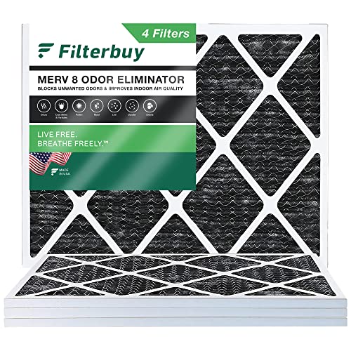 【中古】【未使用・未開封品】Filterbuy 20x25x1 エアフィルター MERV 8 消臭剤 (4パック) プリーツ HVAC 炉用エアフィルター 活性炭 (実際のサイズ: 19.50 x 24.50 x 0.75イ