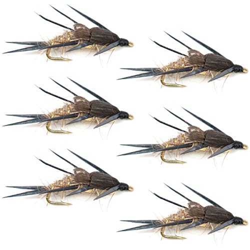 【中古】【未使用・未開封品】The Fly Fishing Place Double Bead Gold Ribbed Hare Ear Nymph Fly Fishing Flies - Trout and Bass Wet Fly Pattern - 6 Flies Hook Size 1