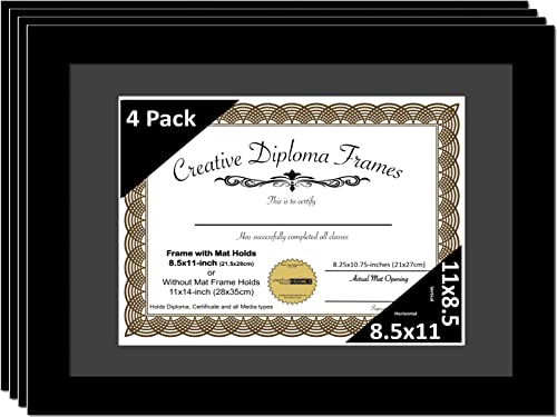 【中古】【未使用・未開封品】CreativePF [11x14bk] ブラック卒業証書フレーム 11x14インチ ホワイトマット付き 8.5x11インチの卒業文書を収納可能 スタンドと壁掛けハンガー