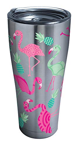 【中古】【未使用・未開封品】Tervis フラミンゴパターン ステンレススチール タンブラー クリアとブラックのハンマー蓋付き 30オンス シルバー