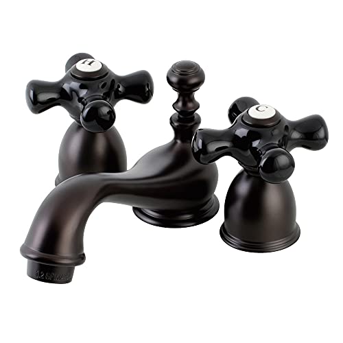 【中古】【未使用・未開封品】Kingston Brass KS3955PKX Restoration Onyx Mini Widespread Lavatory Faucet with Black Porcelain Cross Handle, Oil Rubbed Bronze