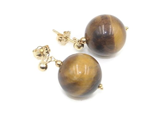 【中古】【未使用・未開封品】Tiger \'s Eye Round Hangingイヤリング、14?Kイエロー投稿、プッシュBacks|AJIMURA-SHOP