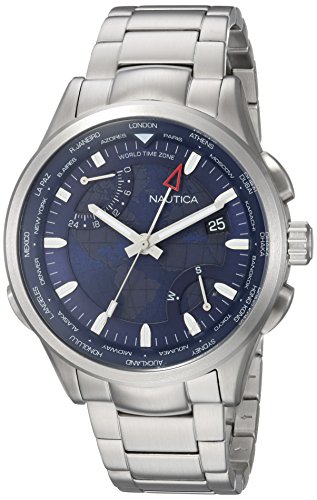 【中古】【未使用・未開封品】Nautica Watch NAPSHG003 Shanghai, Analog, Water Resistant, Date Display, 24 Hour Indicator, World Time Zone, Stainless Steel Band, Blue