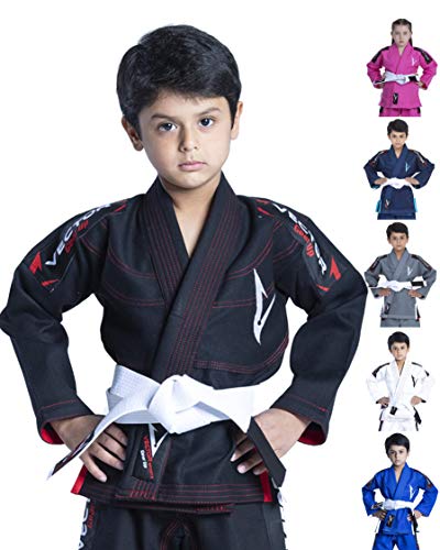 【中古】【未使用・未開封品】(C0, Black) - Vector Sports 100% Cotton Pearl Weave Kids Brazillian Jiu Jitsu BJJ Gi Attila Series Kimono Lightweight Preshrunk Fabric