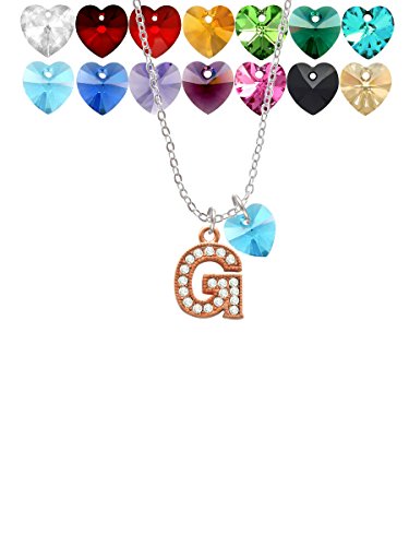 【中古】【未使用・未開封品】クリスタルrose-goldtone初期???G???カスタムクリスタルハートソフィアネックレス、18?" + 1?"｜AJIMURA-SHOP