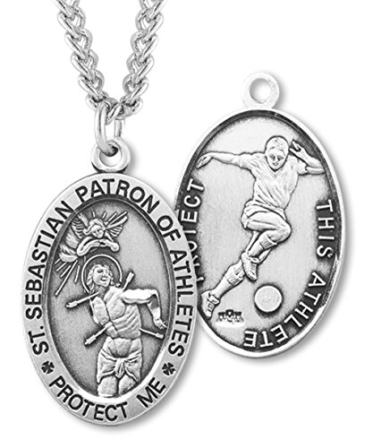 【中古】【未使用・未開封品】Heartlandメンズスターリングシルバー楕円形Saint Sebastianサッカーメダル|AJIMURA-SHOP