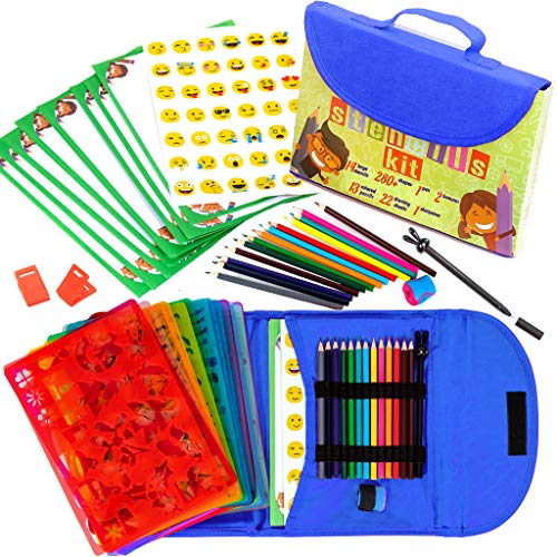 【中古】【未使用・未開封品】Drawing Stencils Kit for Kids Large 54-Piece Fun Activity Art Craft Set Ages 3 to Teen Hook and loop Case Perfect Educational Toy Exclu