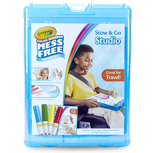 【中古】【未使用・未開封品】(Blue) - Crayola Colour Wonder Stow and Go, 30pg Colouring Pad, 4 Colour Wonder Markers, 1 Lap Desk w/Storage