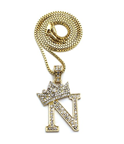 【中古】【未使用・未開封品】Fashion 21 アイスアウト キングクラウン アルファベット イニシャル N ペンダント 24インチ さまざまなチェーンネックレス ゴールド シルバート 34,335円