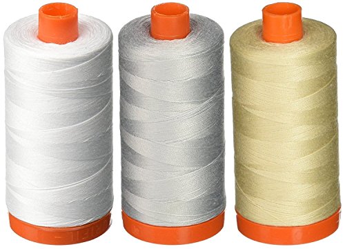 【中古】【未使用・未開封品】Aurifil 50WT 3パック ホワイト + ダブ + ライトベージュ 無地 - マココットン糸 - 各1422ヤード｜AJIMURA-SHOP