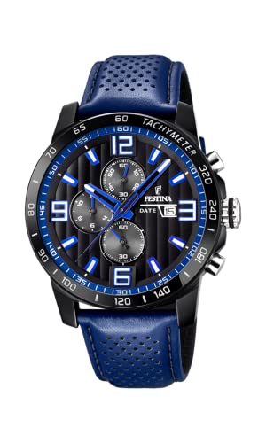 【中古】【未当てはめる・未開封品】Festina \u0027The Originals Collection\u0027 メンズ クォーツウォッチ 黒いこと文字盤 クロノグラフディスプレイ ブルーレザーストラップ F20339/4