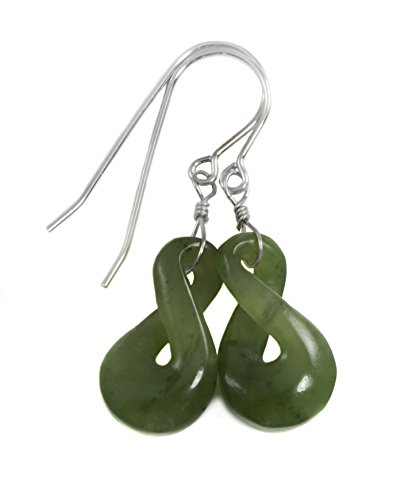 【中古】【未使用・未開封品】Nephrite Jadeイヤリンググリーンinfinity Carved Shape Curved Teardrop Drops|AJIMURA-SHOP