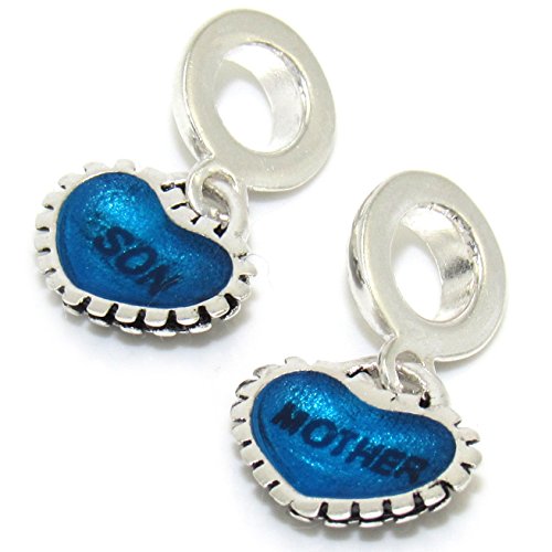 【中古】【未使用・未開封品】ソリッド925スターリングシルバーDangling 2?Piece \"ブルー母/息子ハート」チャームビーズスネークチェーンブレスレット用453635???8