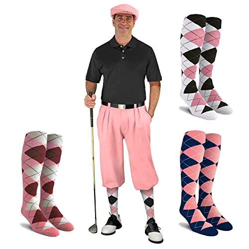【中古】【未当て嵌める・未開封品】Golf Knickers メンズ 信天翁 ゴルフアウト相応う - ゴルフ旗がしら、アーガイル靴下3本, さくら色, 30