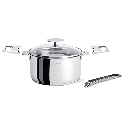 【中古】【未当て嵌める・未開封品】Cristel C14QMPKPPA Casteline蓋の長々しい手持ち部分と2つの手持ち部分（5個）が付いている1 クオートの鍋と書き割り 銀