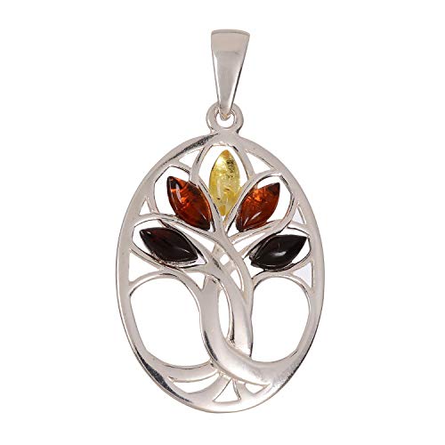 【中古】【未使用・未開封品】Sterling Silver and Baltic Multi Coloured Amber Pendant\"Tree Of Life\"