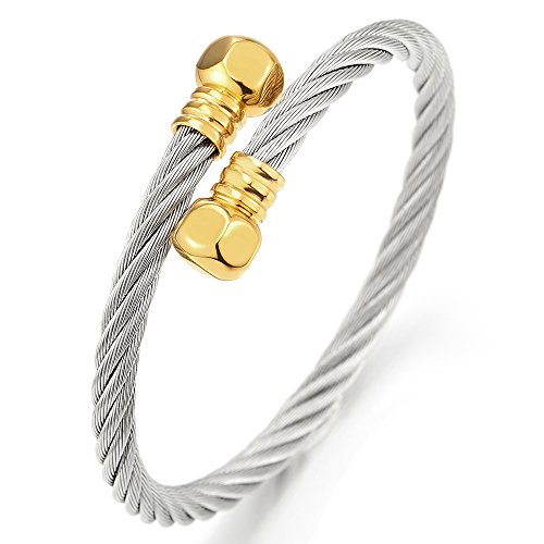 【中古】【未使用・未開封品】Adjustable Mens Women Twisted Cable Cuff Bangle Bracelet Stainless Steel Silver Gold Polished|AJIMURA-SHOP