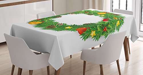 【中古】【未使用・未開封品】クリスマステーブルクロスby Ambesonne、図のDressedクリスマスリースwith Festivalオブジェクトかわいい鮮やかなデザイン、ダイニングルームキ|AJIMURA-SHOP