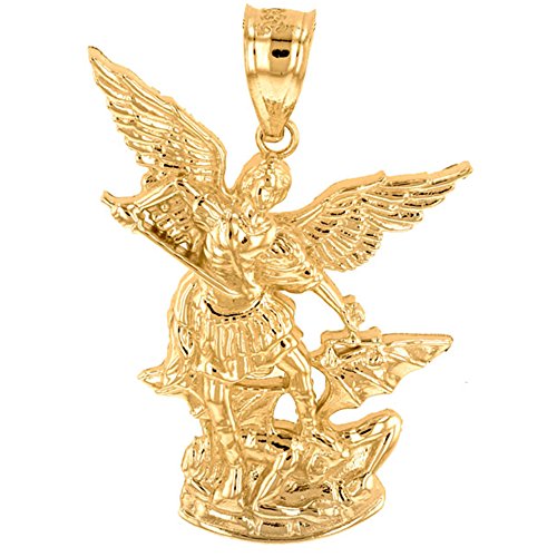 【中古】【未使用・未開封品】ソリッド 14K イエローゴールド カトリック 大天使聖ミカエル ペンダント (1.35インチ), イエローゴールド