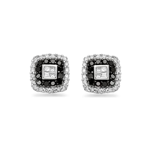 【中古】【未使用・未開封品】Jewelili 14K ホワイトゴールド 1/2 Cttw 処理 ブラックとナチュラルホワイト ラウンド プリンセスカット ダイヤモンド クッションフレーム スタ｜AJIMURA-SHOP