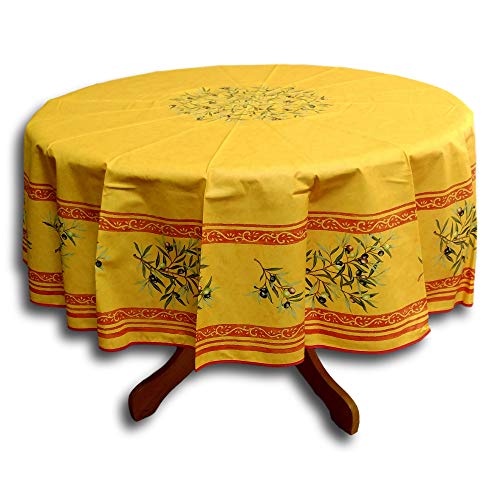 【中古】【未当て嵌める・未開封品】フランスプロバンステーブルクロスアクリルコーティング100?% Cotton 71?\"ラウンド。。。 71\"" Round 黄色"