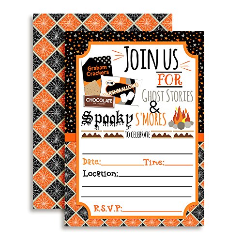 【中古】【未使用・未開封品】Spooky S'mores Halloween Bonfire & Ghost Stories Party Invitations, Ten 13cm x 18cm Fill In Cards with 10 White Envelopes by AmandaCrea|AJIMURA-SHOP