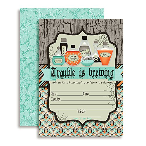 【中古】【未使用・未開封品】Trouble is Brewing Spooky Potions Halloween Party Invitations, Ten 13cm x 18cm Fill In Cards with 10 White Envelopes by AmandaCreation｜AJIMURA-SHOP