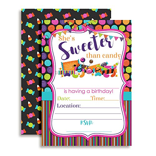 【中古】【未使用・未開封品】Halloween Candy Birthday Party Invitations, Ten 13cm x 18cm Fill In Cards with 10 White Envelopes by AmandaCreation画像