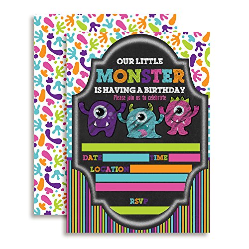【中古】【未当て嵌める・未開封品】Chalkboard Monster Birthday Party Invitations, Ten 13糎 x 18糎 Fill In Cards with 10 White Envelopes by AmandaCreation
