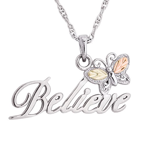 【中古】【未使用・未開封品】Believe 'テキストwithバタフライペンダントネックレス、スターリングシルバー、12?K緑とローズゴールドブラックヒルズゴールドモチーフ、18?\