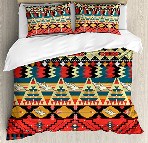 【中古】【未当て嵌める・未開封品】Native American布団押しかぶせる仕掛けるby Ambesonne、古典派音楽Traditionalアステカパターンイメージwith Bird Flower矢印ナチュラルエスニックイン