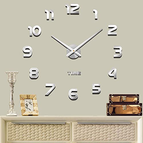 【中古】【未使用・未開封品】(Silver-012) - Frameless Large 3D DIY Wall Clock Mute Mirror Stickers Home Office School Decoration (2-Year Warranty)