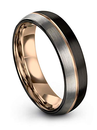 【中古】【未使用・未開封品】タングステン結婚式バンドリング6?mmメンズレディースブラック18?Kローズゴールドメッキセンターラインドーム型Half Brushed Polish 48,236円