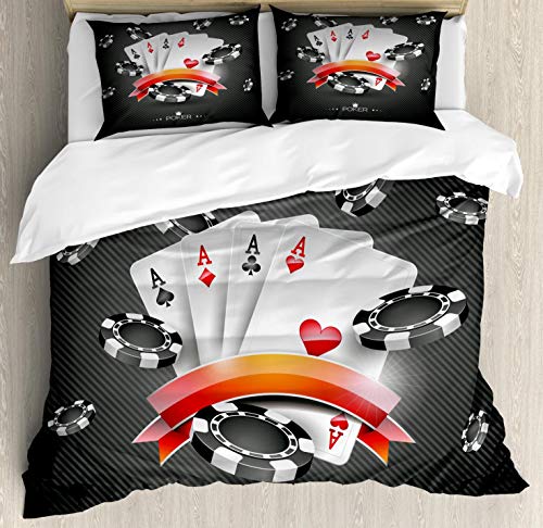 【中古】【未使用・未開封品】Poker Tournament Decorations布団カバーセットby Ambesonne、芸術的表示Spreadチップwith Poker Cardsライフスタイル、装飾寝具セットwithピロ｜AJIMURA-SHOP