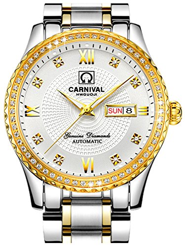 【中古】【未使用・未開封品】CARNIVAL メンズ 文字盤 自動巻き フルゴールド ステンレススチール サファイアガラス 防水 メンズ ブラック 腕時計 ゴールド/シルバー/ホワイト