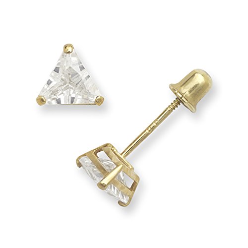 【中古】【未使用・未開封品】14K イエローまたはホワイトゴールド キュービックジルコニア トリアングル スクリューバック スタッドピアス