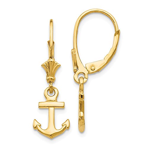 【中古】【未使用・未開封品】14K イエローゴールド ミニ アンカー レバーバック イヤリング