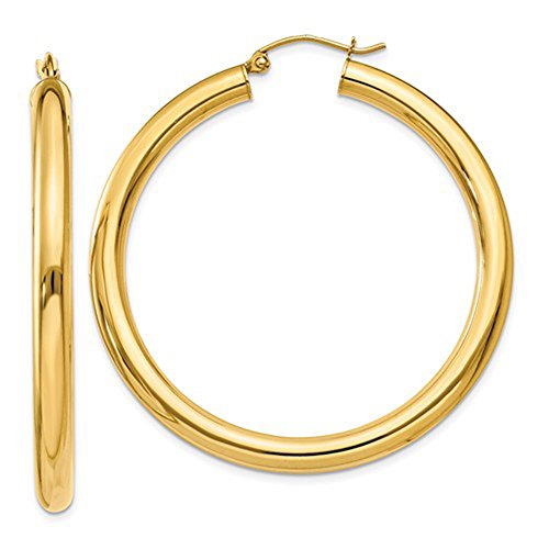 【中古】【未当て嵌める・未開封品】ラージ 14K ゴールド 朦々たる 熱電子管 フープ イヤリング クリックダウンクラスプ付き添い人 (4粍 熱電子管)