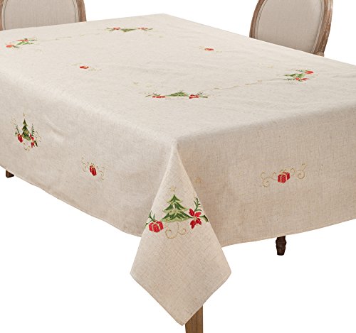 【中古】【未使用・未開封品】SARO LIFESTYLE 刺繍入りクリスマスツリーデザイン リネンブレンドテーブルクロス 67" x 140" ブラウン 1710.N67140B｜AJIMURA-SHOP