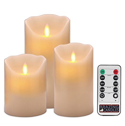 【中古】【未使用・未開封品】BRAZING CANDLES 3 PACK Pillar Flameless LED Candles, Ivory, with remote , 3pc mixed,4/2.1cm Moving flame Ivory w/10 key remote control
