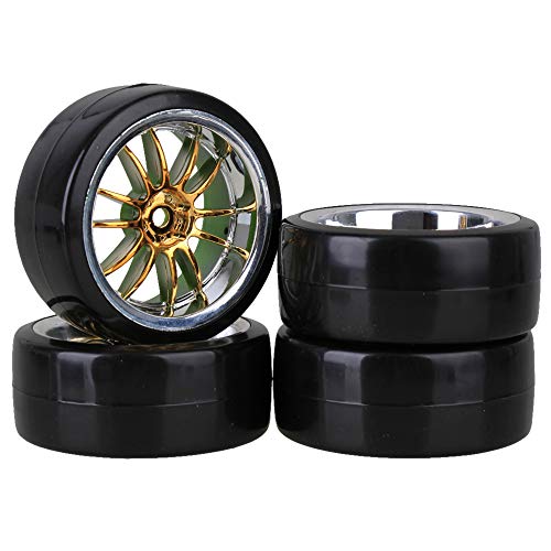 【中古】【未使用・未開封品】Mxfans RC1/10 オンロード 車 ドリフト スムーズ ホイールタイヤ & プラスチックメッキ ゴールド 12スポーク ホイールリム 4個