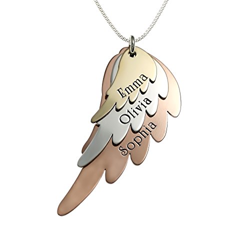 【中古】【未使用・未開封品】My Three Angels PersonalizedミックストーンAngel Wingネックレスwith 925シルバー、ゴールド、ローズゴールドメッキ。カスタマイズされた任意｜AJIMURA-SHOP